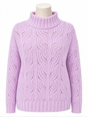 J. Crew Women's Pink Pointelle Cable Knit Mock Neck Alpaca Blend Sweater Sz S